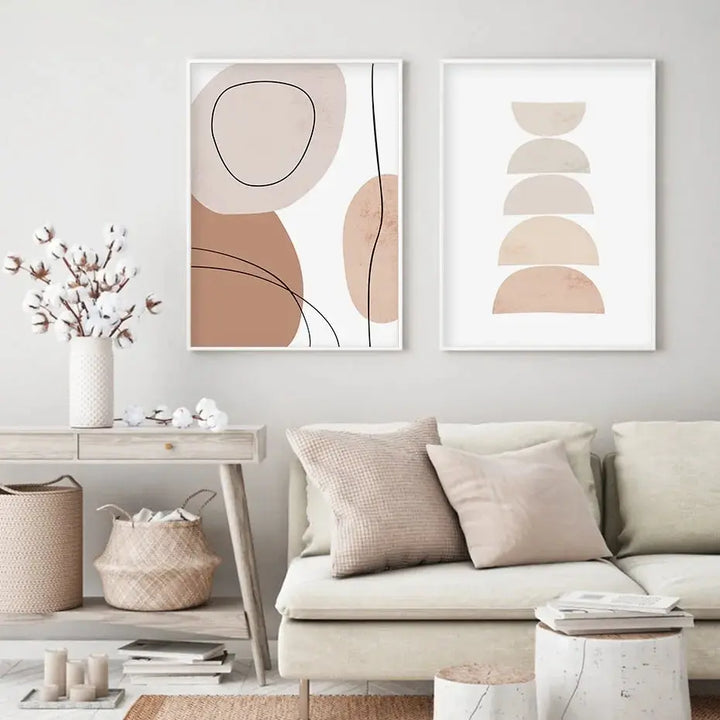 Abstract Geometric Beige Boho Style Canvas Wall Art Painting - Dodas Corner