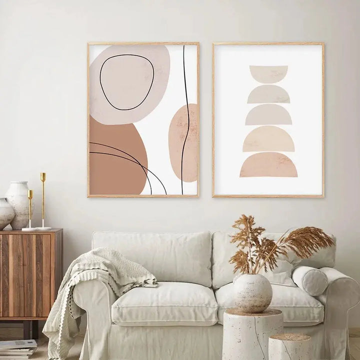 Abstract Geometric Beige Boho Style Canvas Wall Art Painting - Dodas Corner