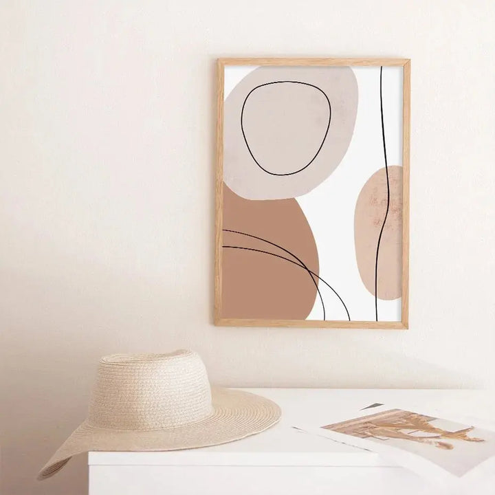 Abstract Geometric Beige Boho Style Canvas Wall Art Painting - Dodas Corner