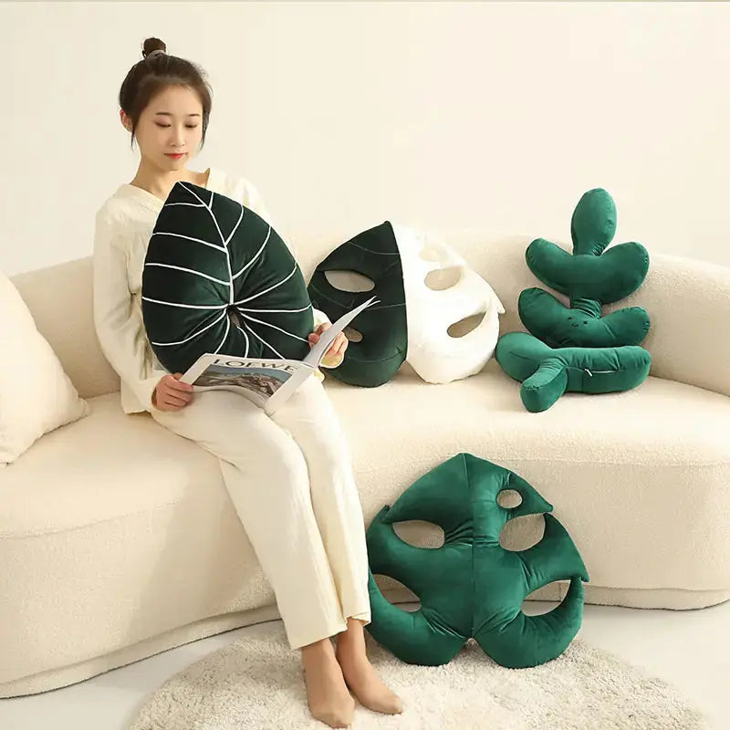 Green Leaf Plush Pillows - Dodas Corner